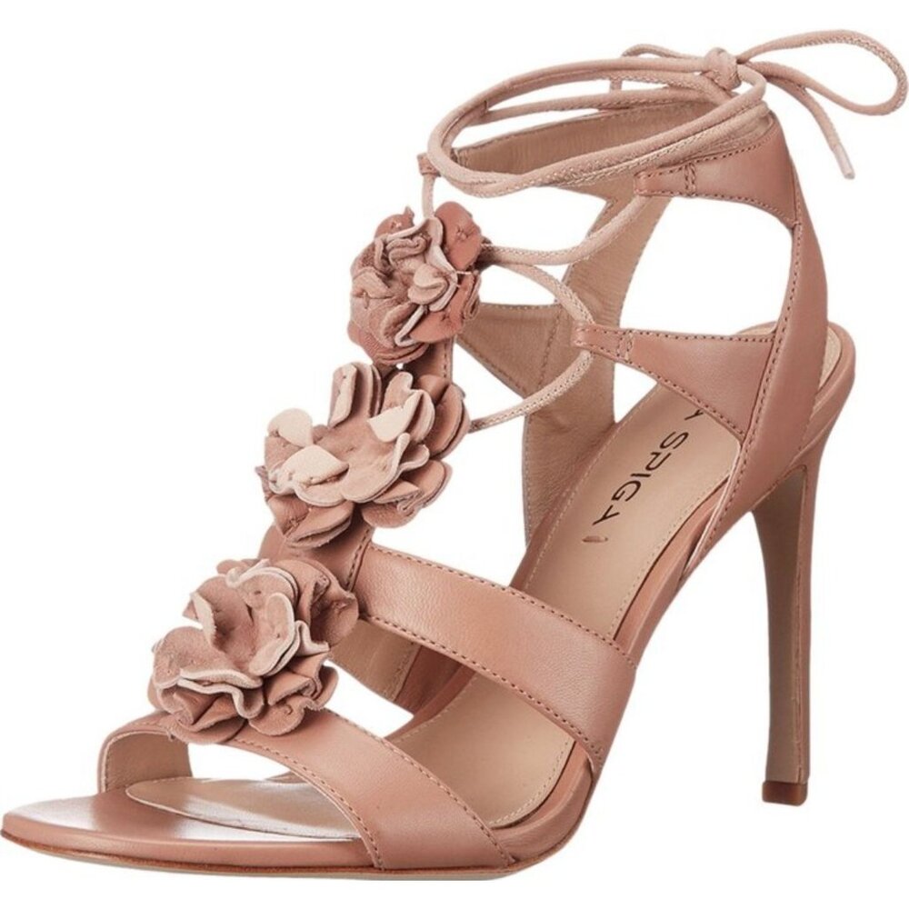 VIA SPIGA Deedee Leather Flower Embellished Heeled Sandals 8 38 Wraparound Ankle